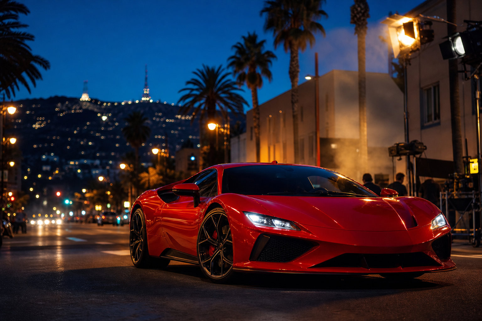 Representative red exotic sports car for Hollywood production rental planning